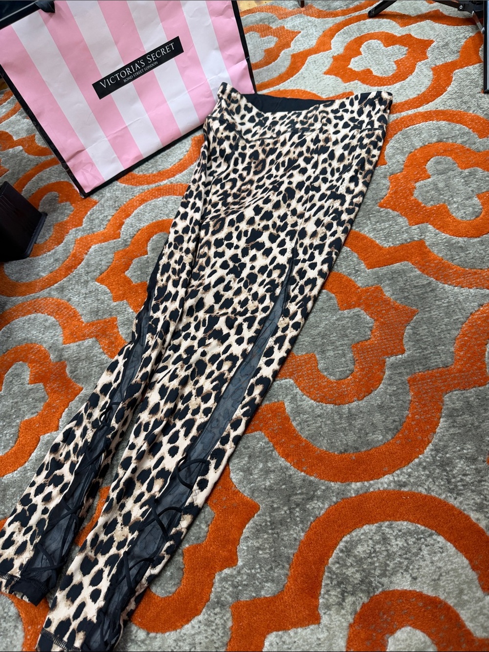 Victoria's Secret Leopard Print Leggings with Black Lace Panels